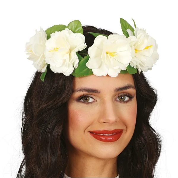 Diadema de flores con hojas - 1 unidad