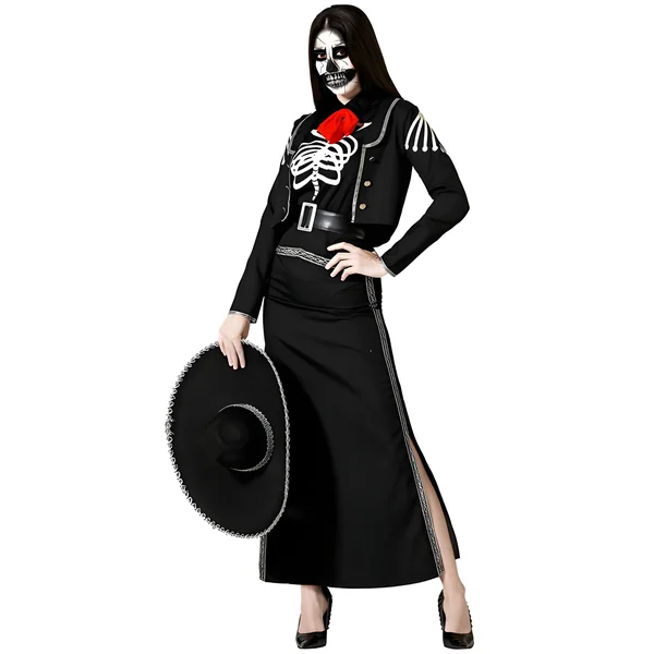 Disfraz de esqueleto catrina negro para mujer