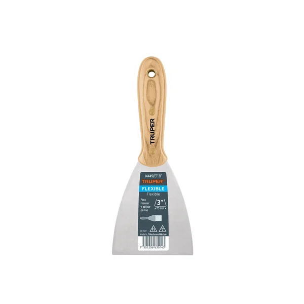 ESPÁTULA FLEXIBLE 3' CON MANGO DE MADERA, TRUPER
