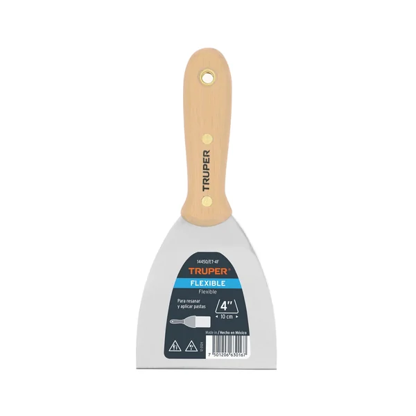 ESPÁTULA FLEXIBLE 4' CON MANGO DE MADERA, TRUPER