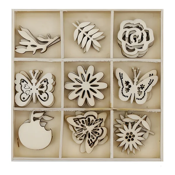 Figuras de madera troquelada de primavera - 27 unidades