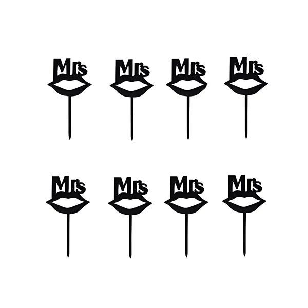 Picks acrílicos pequeños Mrs negro labios - 8 unidades