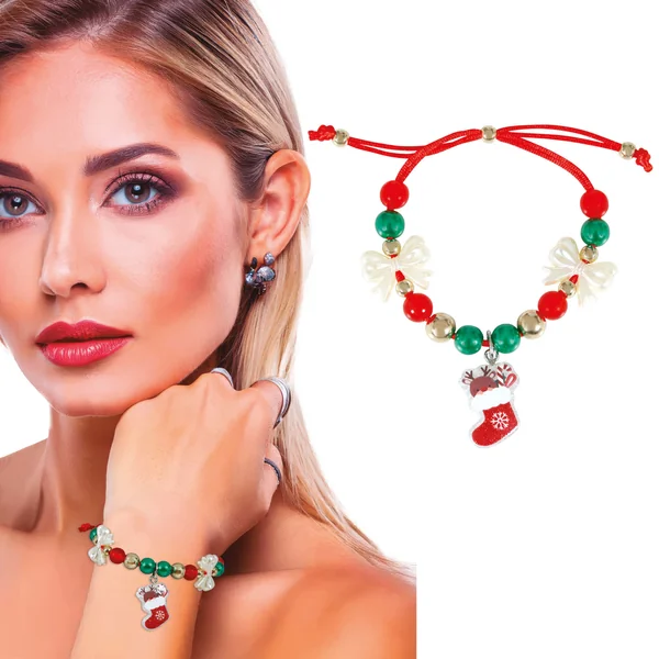 Pulsera de calcetín de Navidad rojo y verde